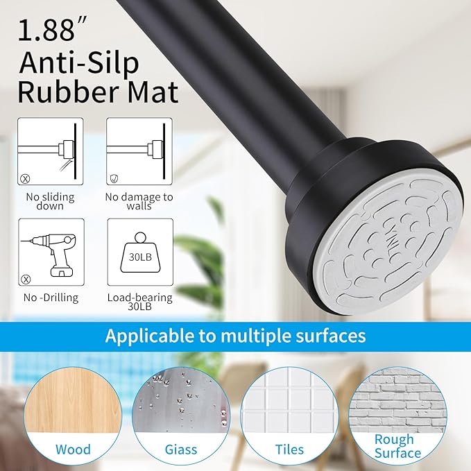 YNL Shower Curtain Rod 34-82 (2.8-6.8ft) Inches, Adjustable Spring Shower Rod No Drilling, Non-Slip, Never Rust, Stainless Steel, Suitable for Bathroom Window Living Room, Matte Black