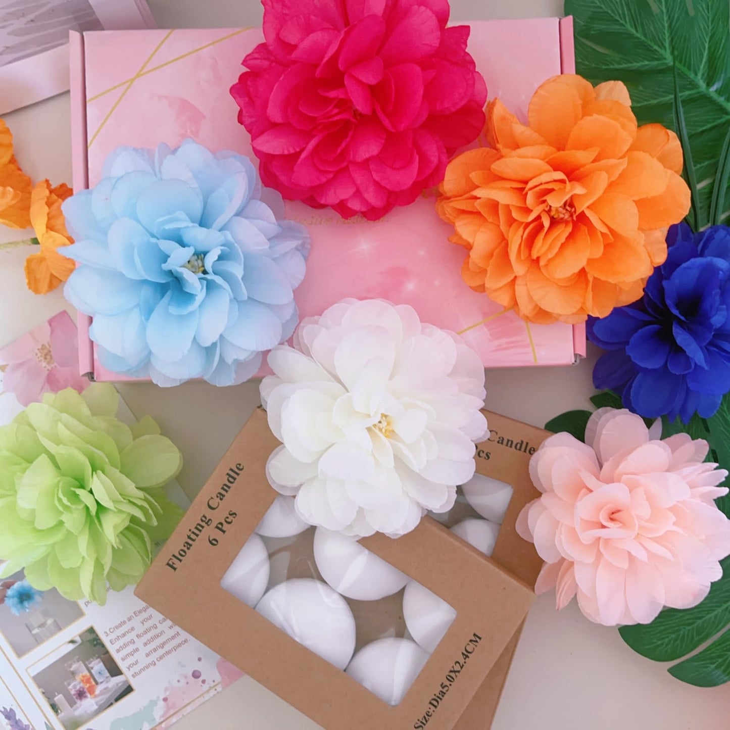 ZJGXH 24 Pcs Floating Candles for Centerpieces and Floating Flowers Vase Fillers for Centerpieces Artificial Purple Flowers for Wedding Table Party Home Decoration