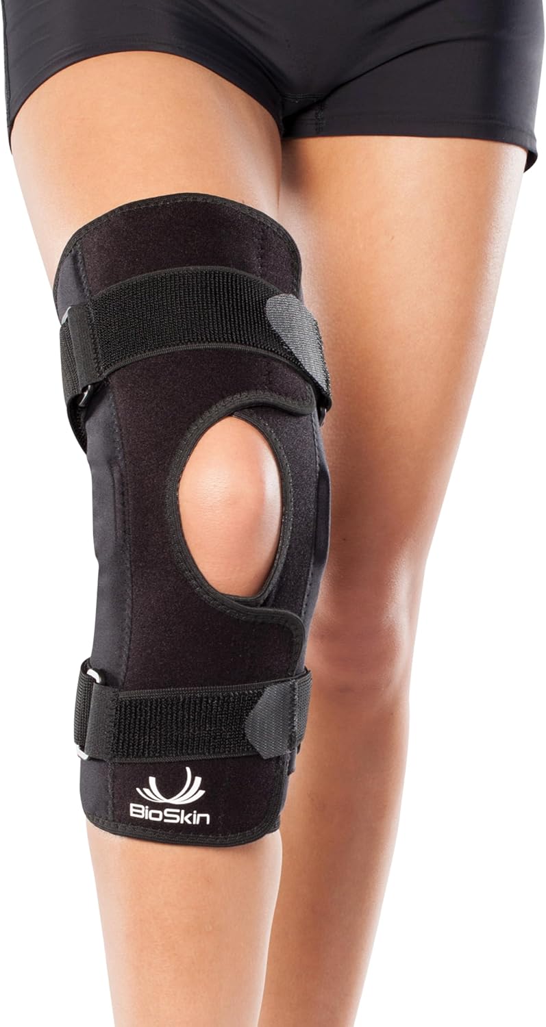 BioSkin Wraparound Hinged Knee Brace - Stays-in-Place Stability, Adjustable Compression Support for ACL/MCL, Meniscus & Arthritis, Lightweight Aluminum Side Hinges, Soft Breathable Hypoallergenic, Low-Profile (XX-Large)