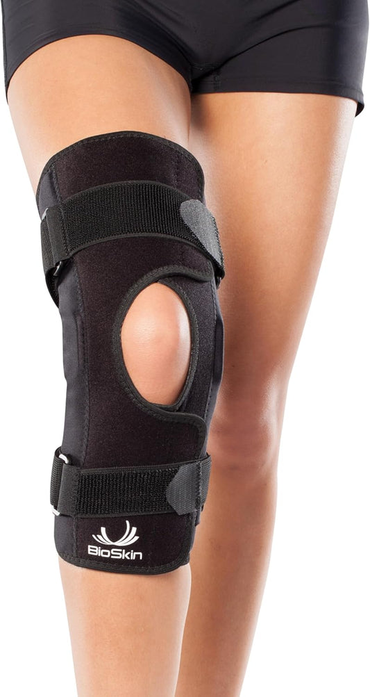 BioSkin Wraparound Hinged Knee Brace - Stays-in-Place Stability, Adjustable Compression Support for ACL/MCL, Meniscus & Arthritis, Lightweight Aluminum Side Hinges, Soft Breathable Hypoallergenic, Low-Profile (XX-Large)