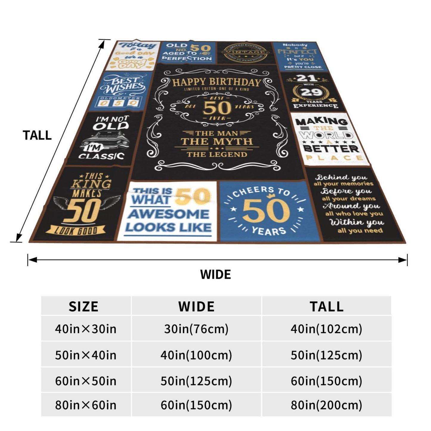 Jieoyfyug 50th Birthday Gifts for Men, 1975 Birthday Gift for Him, 50 Year Old Flannel Throw Blanket 50"x60", Christmas Fathers Day Blanket for Dad Papa Grandpa