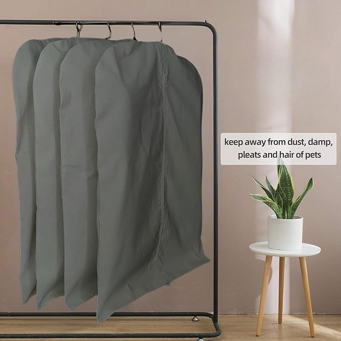 Garment Bag for Hanging Clothes – Organic Cotton Suit & Coat Cover with Zipper | Breathable Closet Organizer for Travel & Storage (Medium (24"x40"), Gray)
