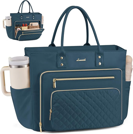 LOVEVOOK Laptop Tote Bag for Women, Teacher Work Bags With Laptop Compartment, Computer Laptop Bag With Large Cup Holder, Professional Briefcase Business Large Handbag Gifts, 17 Inch Dark Teal
