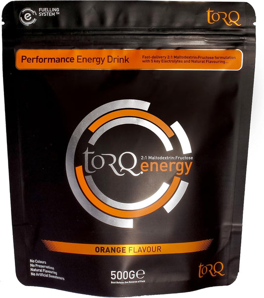 Flavoured Electrolyte Powder - Natural Orange Isotonic Hydration Powder with Electrolytes Drink | Fast Delivery Energy Drink with High Carbohydrates and Sodium | 15 Single Servings | TORQ