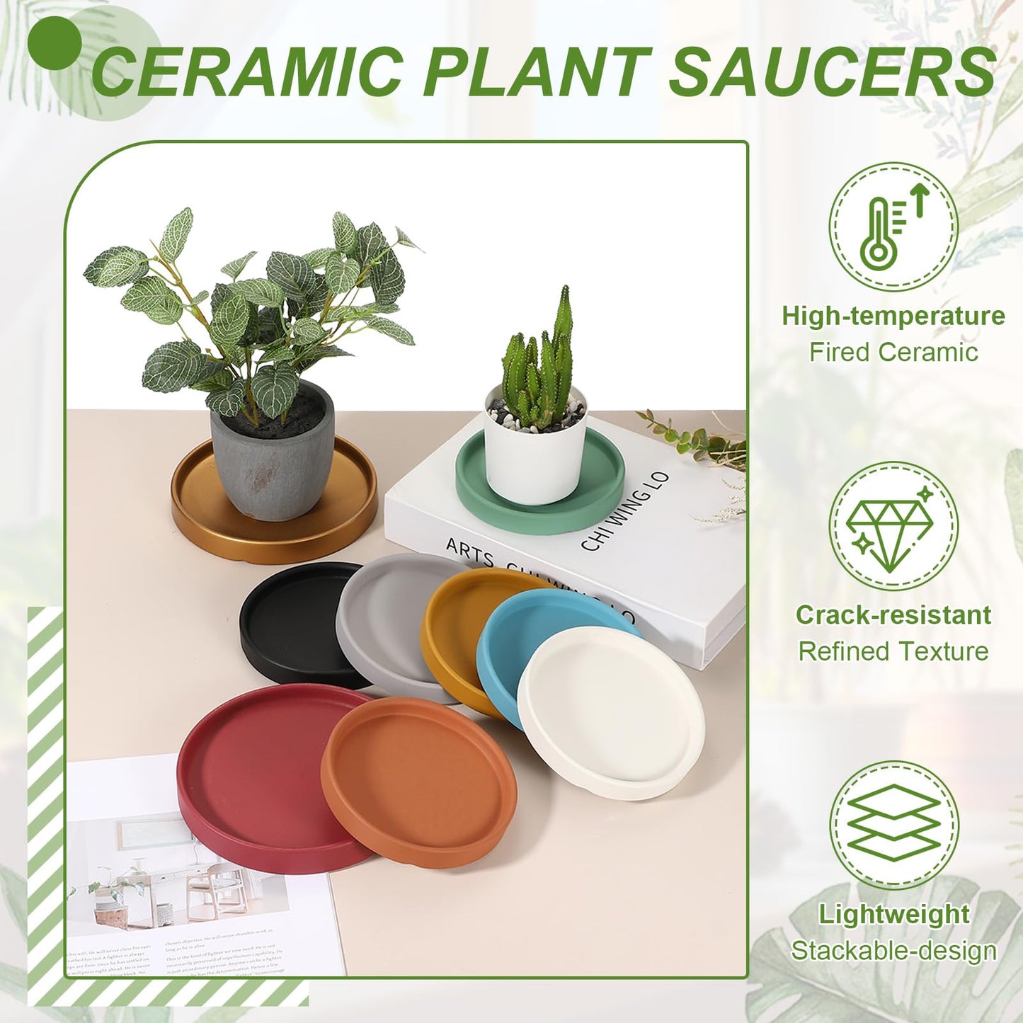 YELARXI 6.7 Inch Ceramic Plant Saucers, Round Flower Planter Water Trays Ceramic Plant Saucer Pot Tray -Fitting for (Outdoor/Indoors/Garden/Planting/Water/Flower/Coffee) Dark Orange