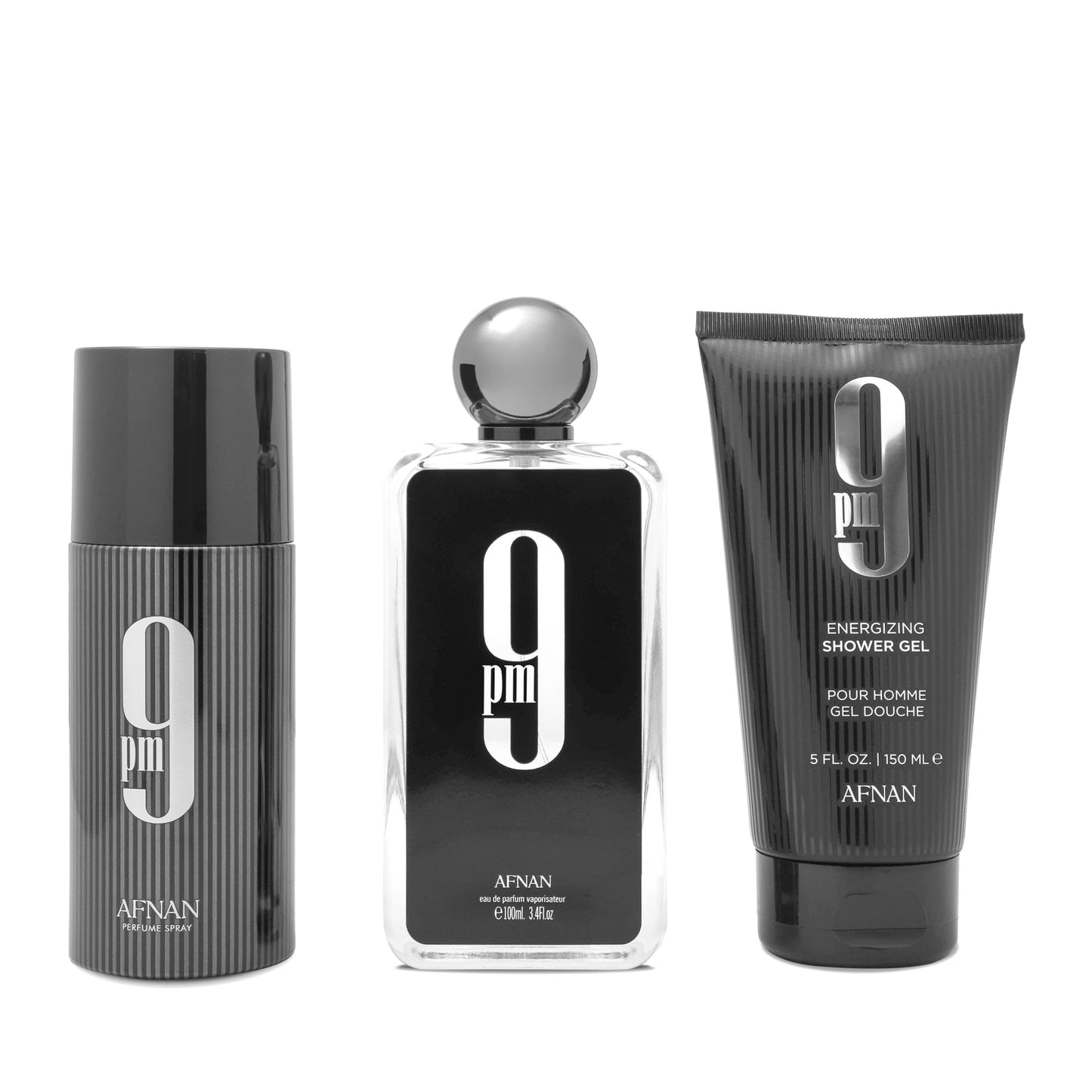 Afnan 9 PM Luxury Perfume Gift Set – Eau De Parfum (3.4 Oz), Deodorant (5.0 Oz), Shower Gel (6.7 Oz)