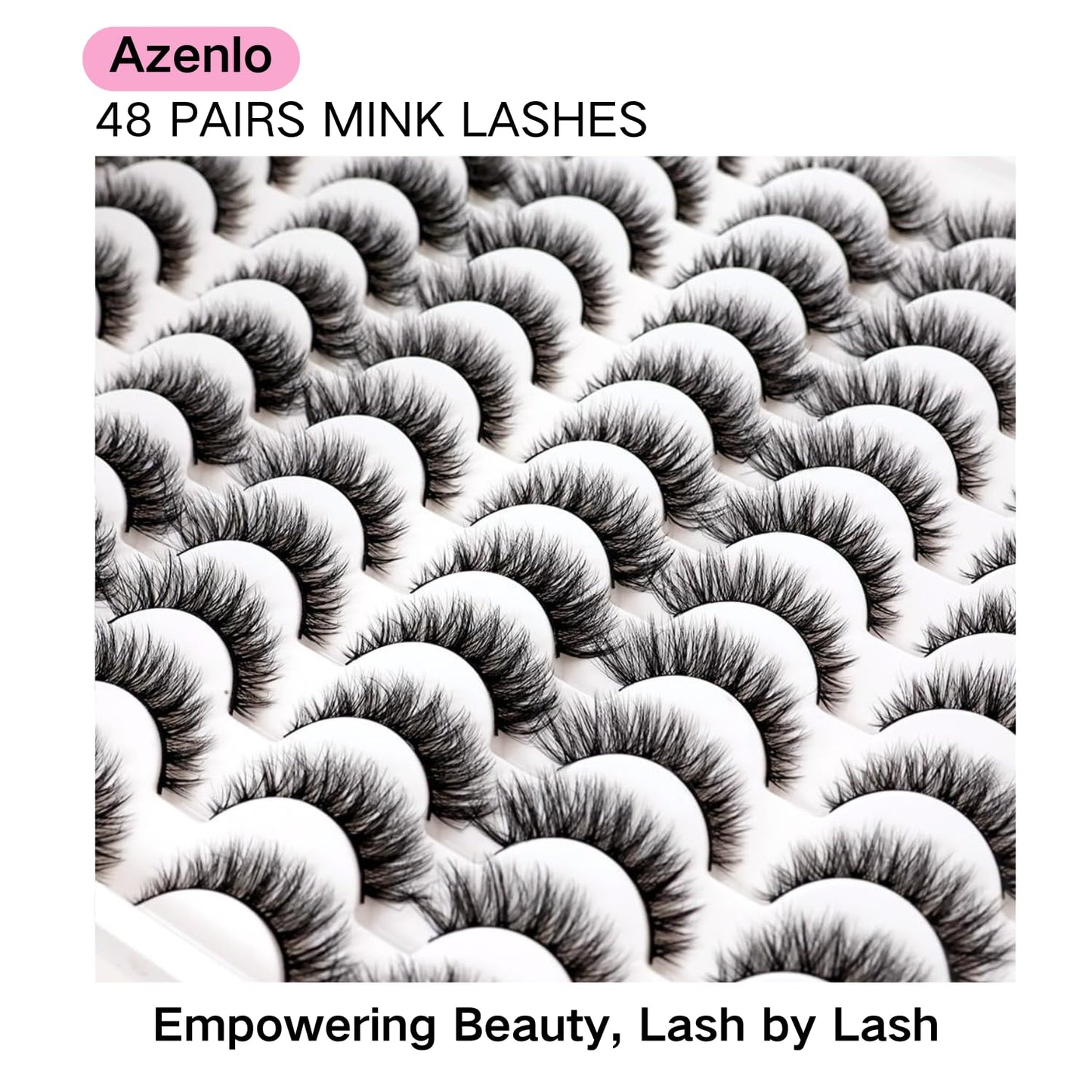 False Eyelashes 48 Pairs Faux Mink Lashes 14mm Wispy Lashes 3D Fluffy Cat Eye Lashes Pack Bulk Wholesale Strip Lashes(style 48-045)