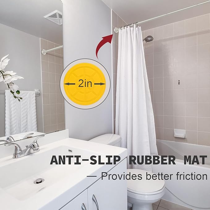 Thestoa Brushed Nickel Shower Curtain Rod Adjustable 43-92 inch, 1"Diameter Spring Tension Curtain Rod No Drill, Anti-Rust Non-Slip Shower Rod for Bathroom Tension Rod