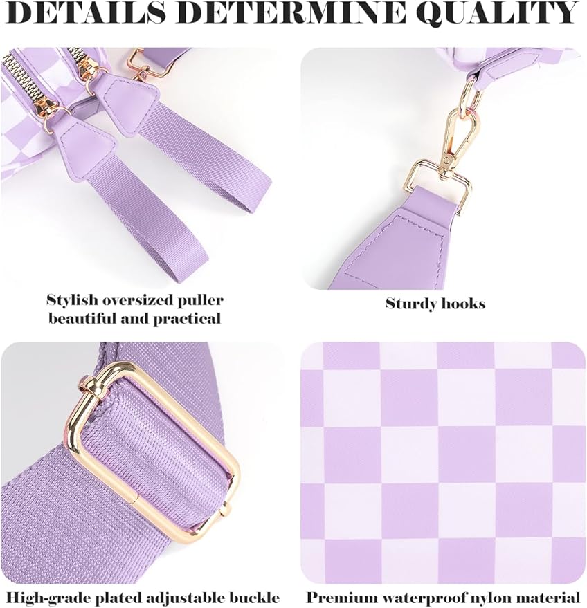 Black and White Checkered Crossbody Bag Bum Bag for Women,Spacious Checkered Purse Fanny Packs Belt Bag