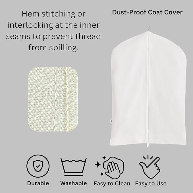 Garment Bag for Hanging Clothes – Organic Cotton Suit & Coat Cover with Zipper | Breathable Closet Organizer for Travel & Storage (Medium, 24"x40", Off-White)