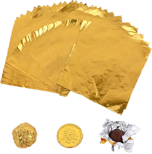 100 Pcs Gold Candy Wrappers Foil 4" x 4" Square Chocolate Wrappers, Aluminum Foil Candy Wrappers for Homemade Candy, Individual Chocolate Packaging for Valentine's Day Wedding Birthday