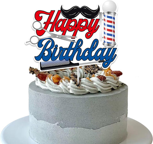 Hairstylist Barber Happy Birthday Cake Topper Barber Birthday Party Decor Salon Birthday Cake Decoration Barbershop Hairdresser Party Decorations for Men Women