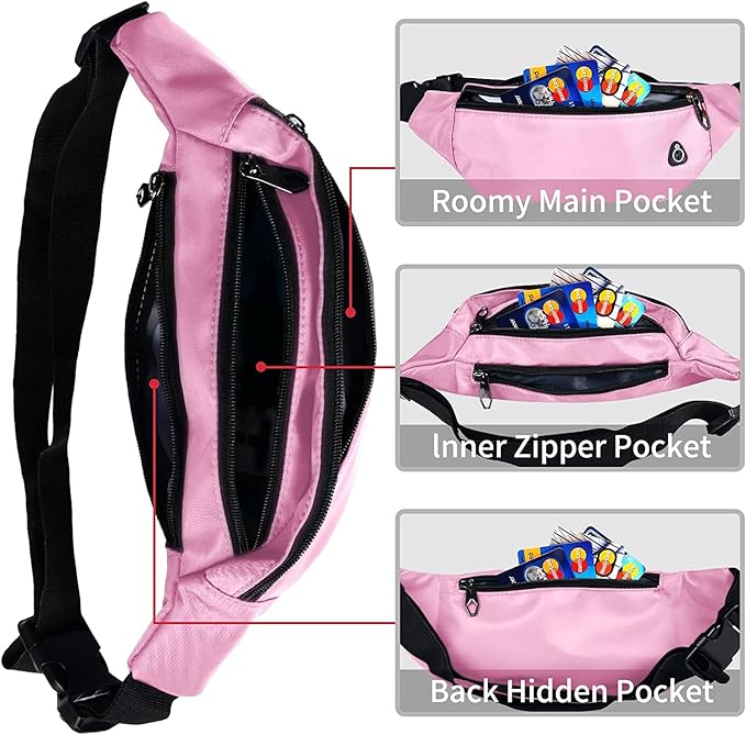 Fanny Packs for Men and Women, Waterproof Sports Waist Pack Bag for Travel Hiking Running Hands-free
