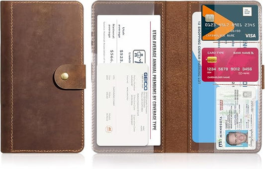 CoBak Genuine Leather Car Registration and Insurance HolderâLuxury Vehicle Glove Box Organizer, Premium Auto Document Case with Magnetic Closure for License, Cards & Papersï¼Brown