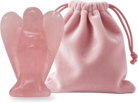WHAL&YUNE Rose Quartz Angel Figurine Natural Energy Healing Crystals Gemstone Hand Carved Sculpture for Home Office Desk Decor Holiday Lucky Gift-1.5 inches