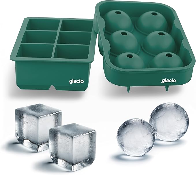 Silicone Ice Cube Trays â Large Silicone Molds for 2-Inch Ice Cubes and Spheres Whiskey Ice Cube Trays with Lids for Cocktails & Bourbon â Set of 2