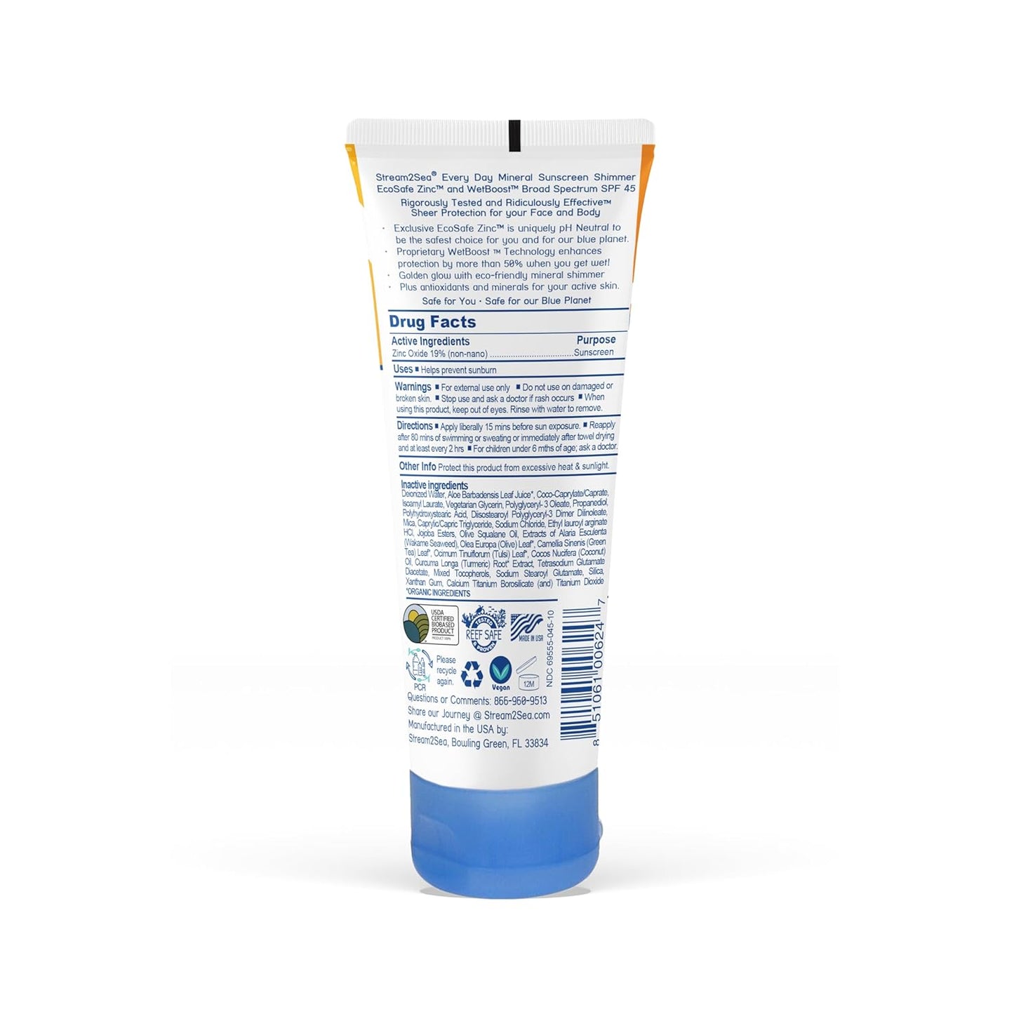 SPF 45 Every Day Shimmer Mineral Sunscreen | 2.5 Fl Oz Biodegradable, Paraben Free & Reef Safe Sunscreen | Non-Greasy, Lightweight & Shimmer Mineral Protection Against UVA & UVB for Face & Body