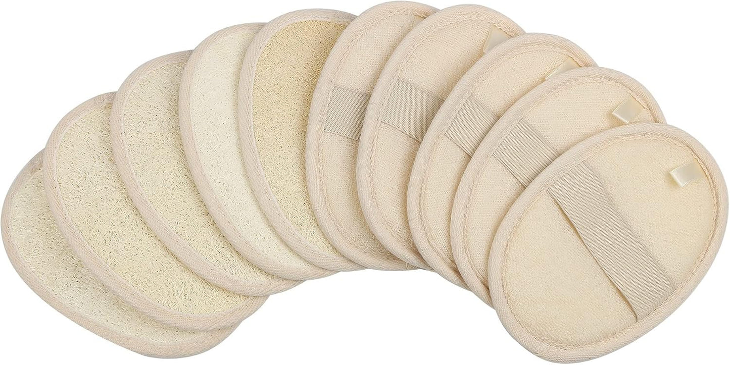 10-Pack Exfoliating Loofah Sponge Pads - Natural Luffa & Terry Cloth, Body Scrubbers for Shower & Bath Mooerca 1