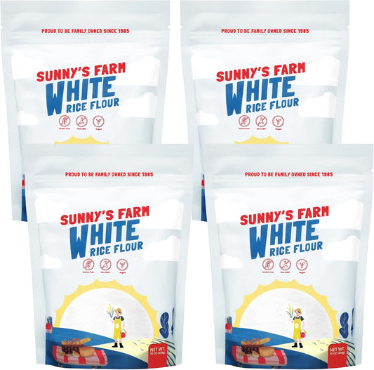 Sunny's Farm White Rice Flour – Premium Thai Rice Flour, Gluten-Free, Superfine Quality for Baking, Cooking, and Sourdough – 16oz (Pack of 4)