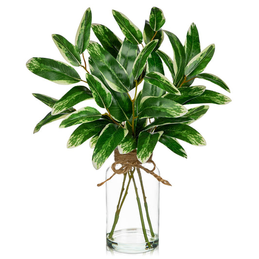 Artificial Eucalyptus Stems in Glass Vase with Faux Water, 13.8" Faux Plants Indoor Small Desk Plant, Silk Greenery Artificial Plants Indoor for Home Office Farmhouse Wedding Centerpiece Table Décor