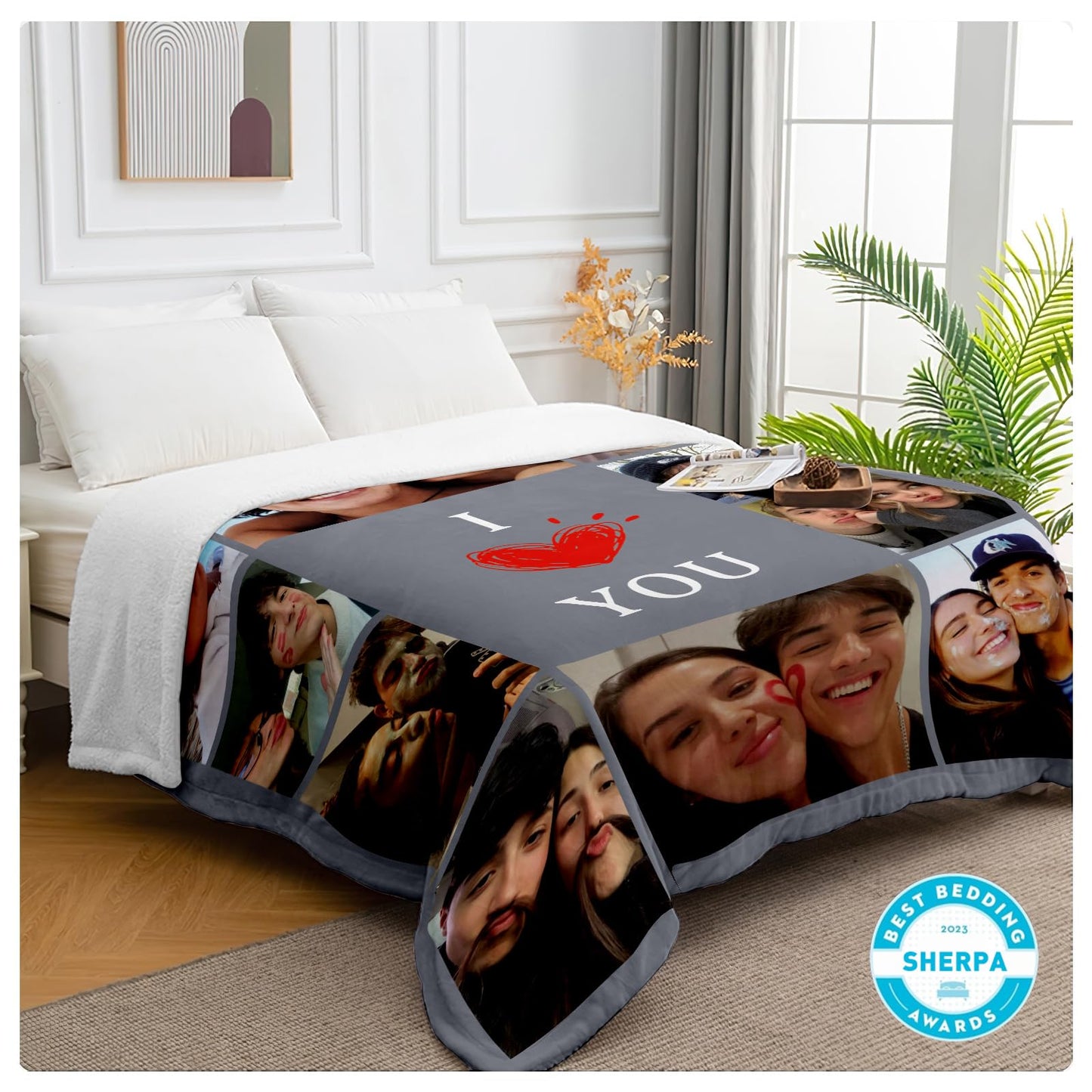 DayOfShe Thicker Sherpa Photo Blankets Custom Love Gifts for Wife Husband Anniversary, Personalized Couples Warm Fleece Photo Blanket Gifts for Girlfriend Boyfriend