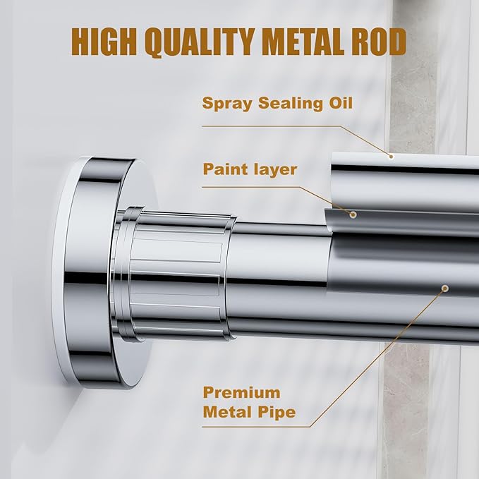 Ausemku Shower Curtain Rod Tension, 32-80 Inch Adjustable Heavy Duty Spring Tension Curtain Rod, No Drill Stainless Steel Telescoping Rod for Bathroom, No Rust, Silver