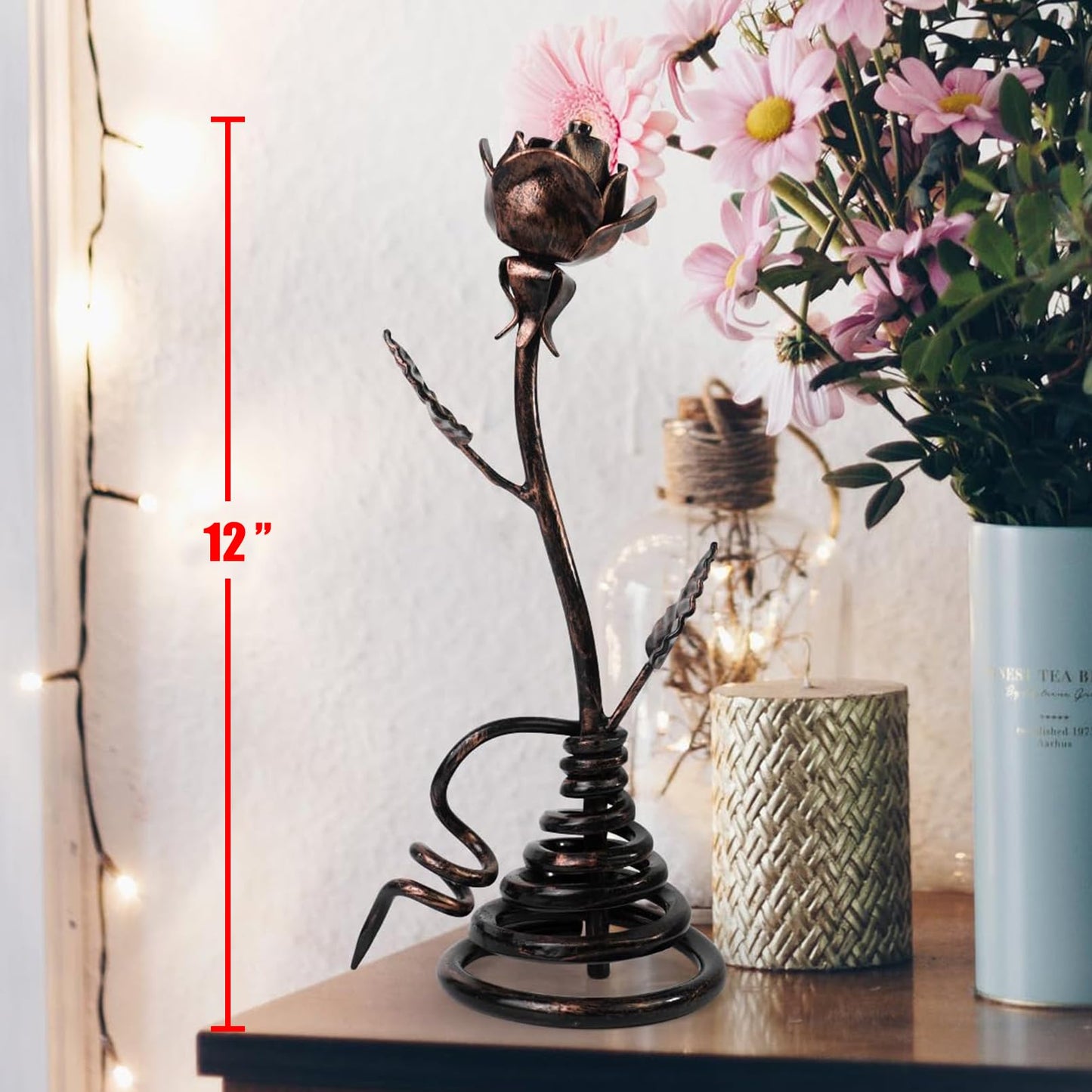 DreamsEden Romantic 7th Anniversary, Resin Modern Couple Sculpture & Metal Rose with Stand - Wedding Anniversary Birthday Valentine's Day Gifts for Wife Girlfriend