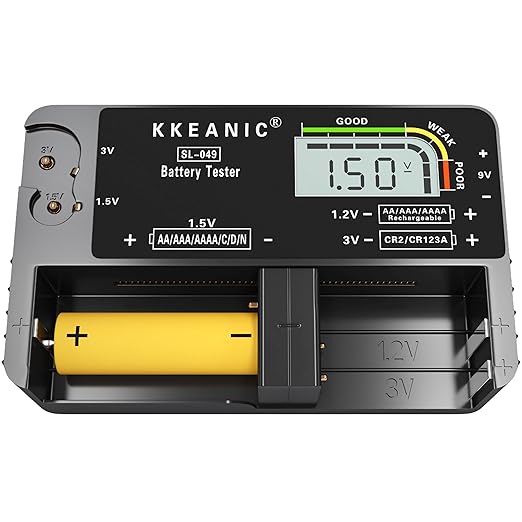 Battery Tester SL-049 - Professional Digital Battery Checker with LCD Display for Household AA, AAA, AAAA,C, D, 9V, CR123A,1.2V Rechargeable,Button Cells. Compact & Load-Tested Clarity