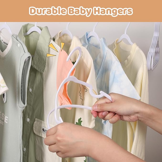 100 Pack White Baby Hangers 11.42 Inch - Kids Non-Slip Clothes Hangers for Infant & Child, Durable Plastic Children's Hangers for Closet, Pants, Coats, Skirts