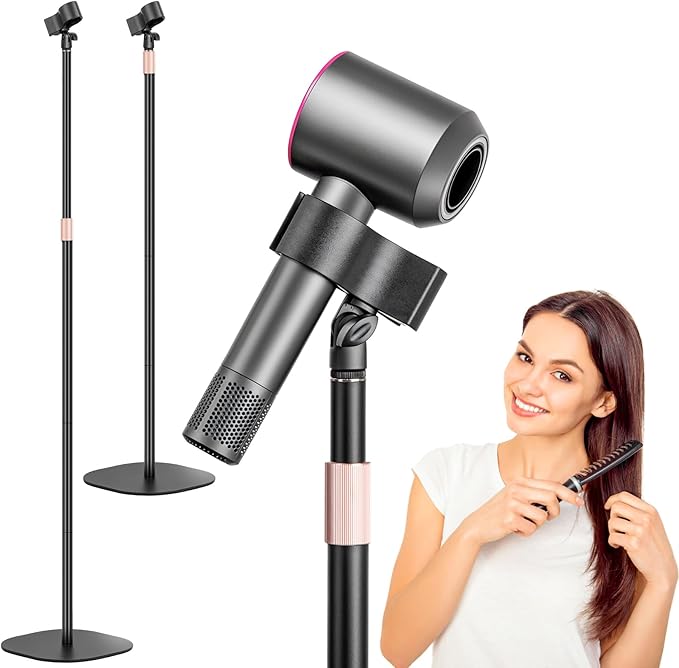 Hair Dryer Stand, 1.68M Height Adjustable Blow Dryers Holder, Ultra Stable Holder with 360Â° Rotating, Universal Clips, Work with All Dryer, Floor Dryer Stand for Salons or Home Use