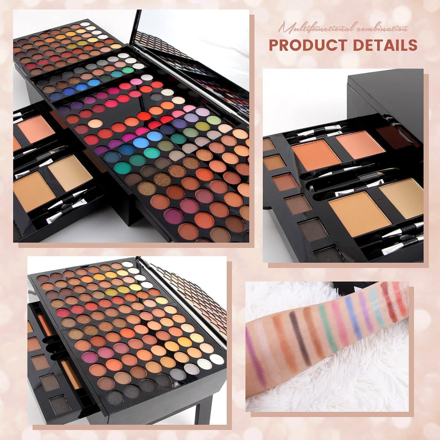 190 Colors Cosmetic Make up Piano Box Set,Combination with Eyeshadow /Facial Blusher /Eyebrow Powder /Eyeliner Pencil /Mirror,All-in-1 Makeup Gift Set (Color A)