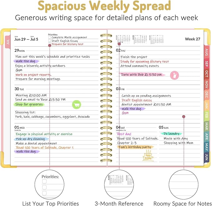 Forvencer Academic Planner 2026-2027, Hardcover Calendar Planner Weekly & Monthly, July 2026 - June 2027, 6" x 8", Daily Agenda with Tabs, College School Organizer for Student Teacher, Floral Style
