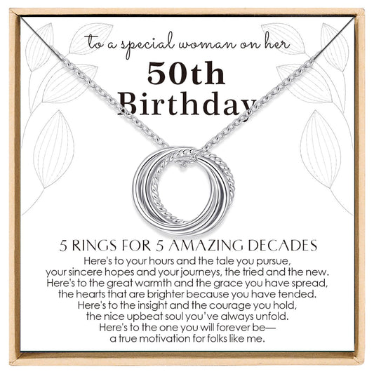 Annamate 50th Birthday Gifts for Women 925 Sterling Silver 5 Circles Necklace For Her Five Decade Jewelry 50 Years Old Birthday Gift