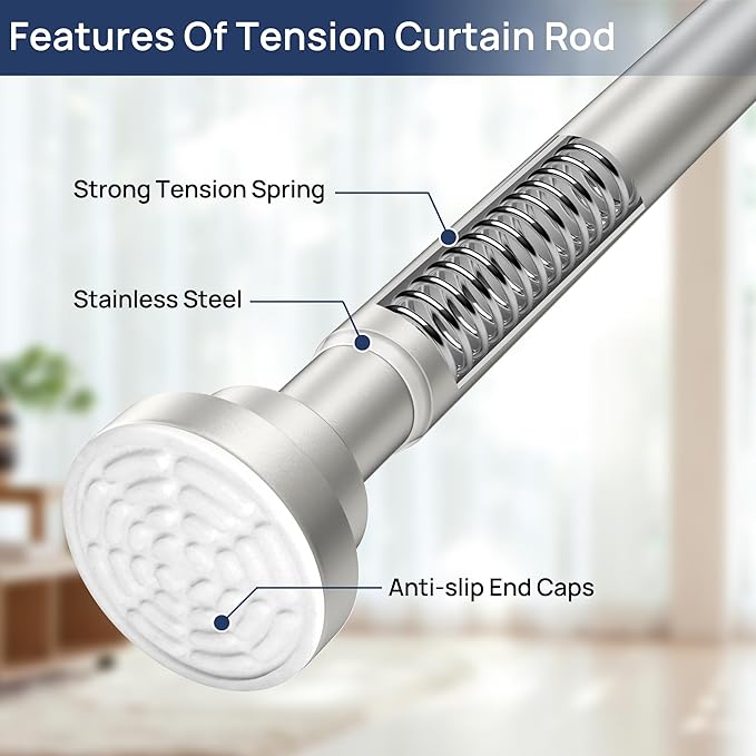 ENJOYBASICS 2 Pack Adjustable Spring Tension Curtain Rods 32 to 78 Inches, Stainless Steel Nickel Shower Rod No Drilling for Window, Bathroom, Closet, Room Divider, 7/8" Diameter