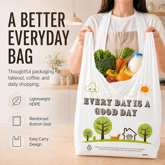 YoYoRain White Thank you T shirt bag, Grocery shopping bag Reusable and Disposable Supermarket Bag 11''x6''x21'' 101PCS