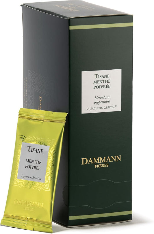 Dammann Freres Sachets, Menthe Poivrée Tea Bags, Premium Gourmet French Peppermint Herbal Tea, Individually Wrapped, 24 Count