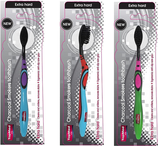 Smokers Charcoal Toothbrush Extra Hard (Color May Vary) (3 Count (Pack of 1))