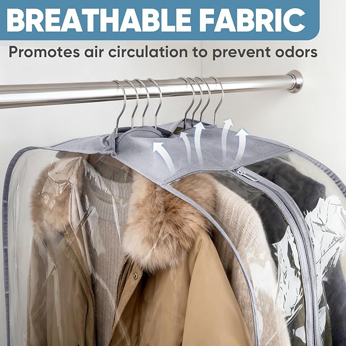 BALEINE 60'' Clear Garment Bags, 10.5'' Wide PEVA Suit Bag for Closet Clothes Dresses Suit Coats Storage (Clear, 6PK)