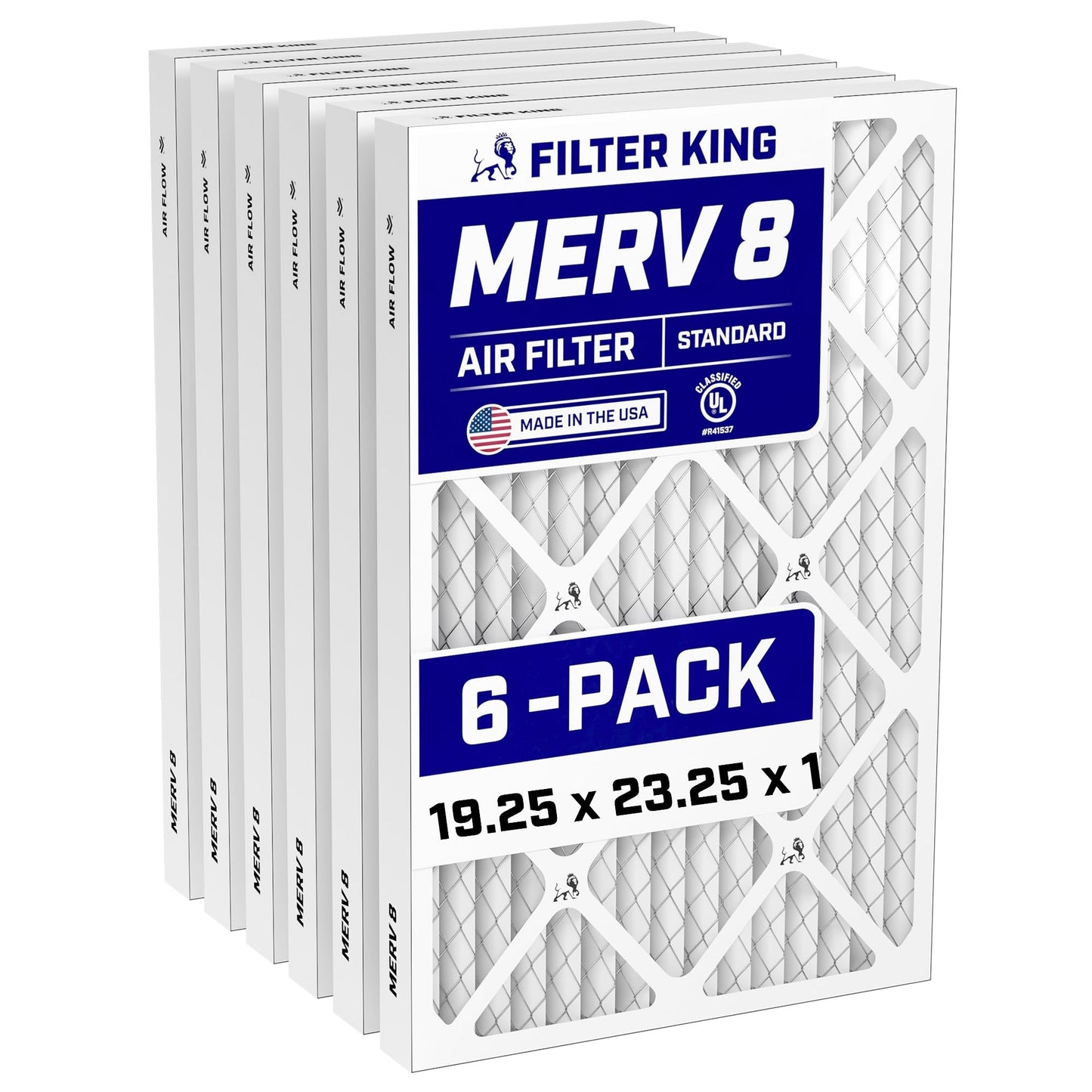 Filter King 19.25x23.25x1 Air Filter (MERV 8) (6-Pack) Dust & Allergy Control AC Furnace Filters, MADE IN USA, HVAC, Pleated, Electrostatic (Actual Size: 19.25 x 23.25 x .75)