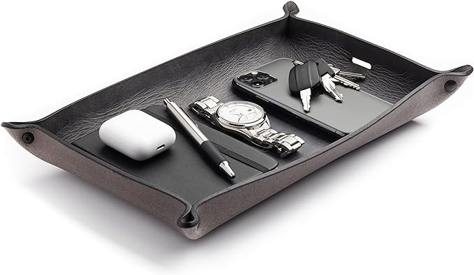 Main Street Forge Leather Valet Tray for Men â Rustic EDC Organizer for Keys, Phone & Wallet â Made in USA â Avalanche Gray