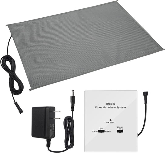 Floor Mat Home Alarm System, Briidea Pressure Mat Alarm with Alert & Chime, Adjustable Volume, Dual Power Supply, as Pet Door Mat or Elderly Monitoring Mat, Welcome Mat, 21" x 29" Size, 33ft Cord