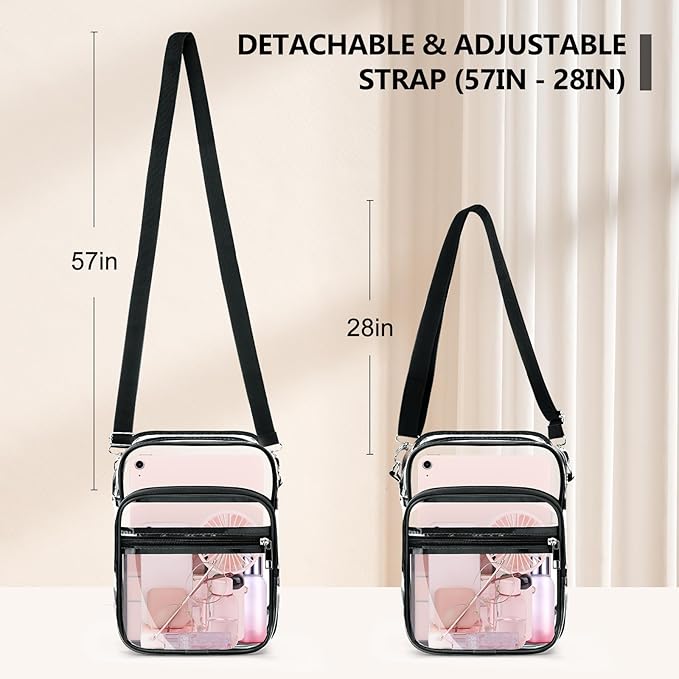 Blvornl Clear Crossbody Bag with Adjustable Shoulder Strap, Stadium Approved PVC Purse Bag, Messenger Bag