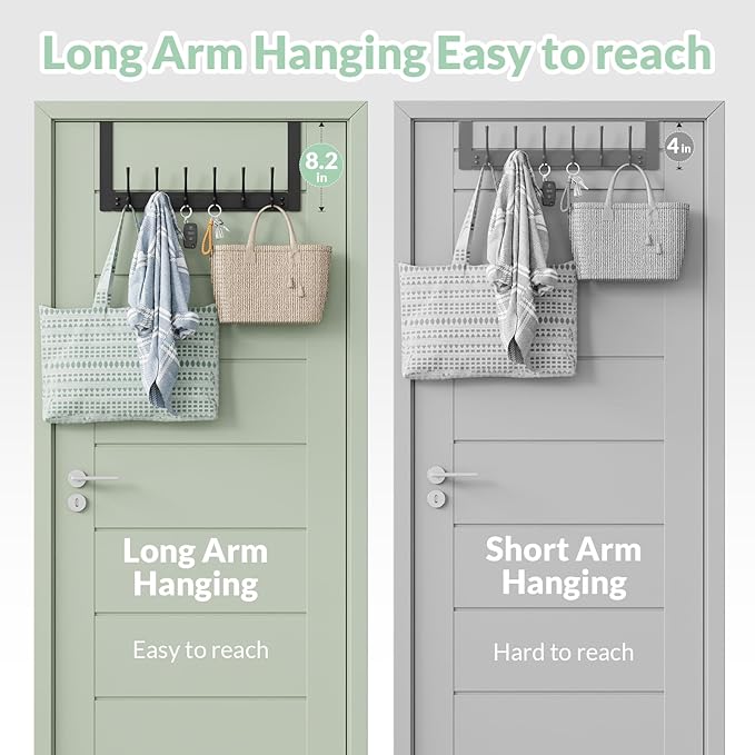Over The Door Hooks with 6 Hooks for Hanging-Space-Saving,Over The Door Hanger,Over The Door Towel Rack,Towel Hanger for Bathroom,Guaranteed Quality & Compressed Packaging (2, Black-Unassembled)