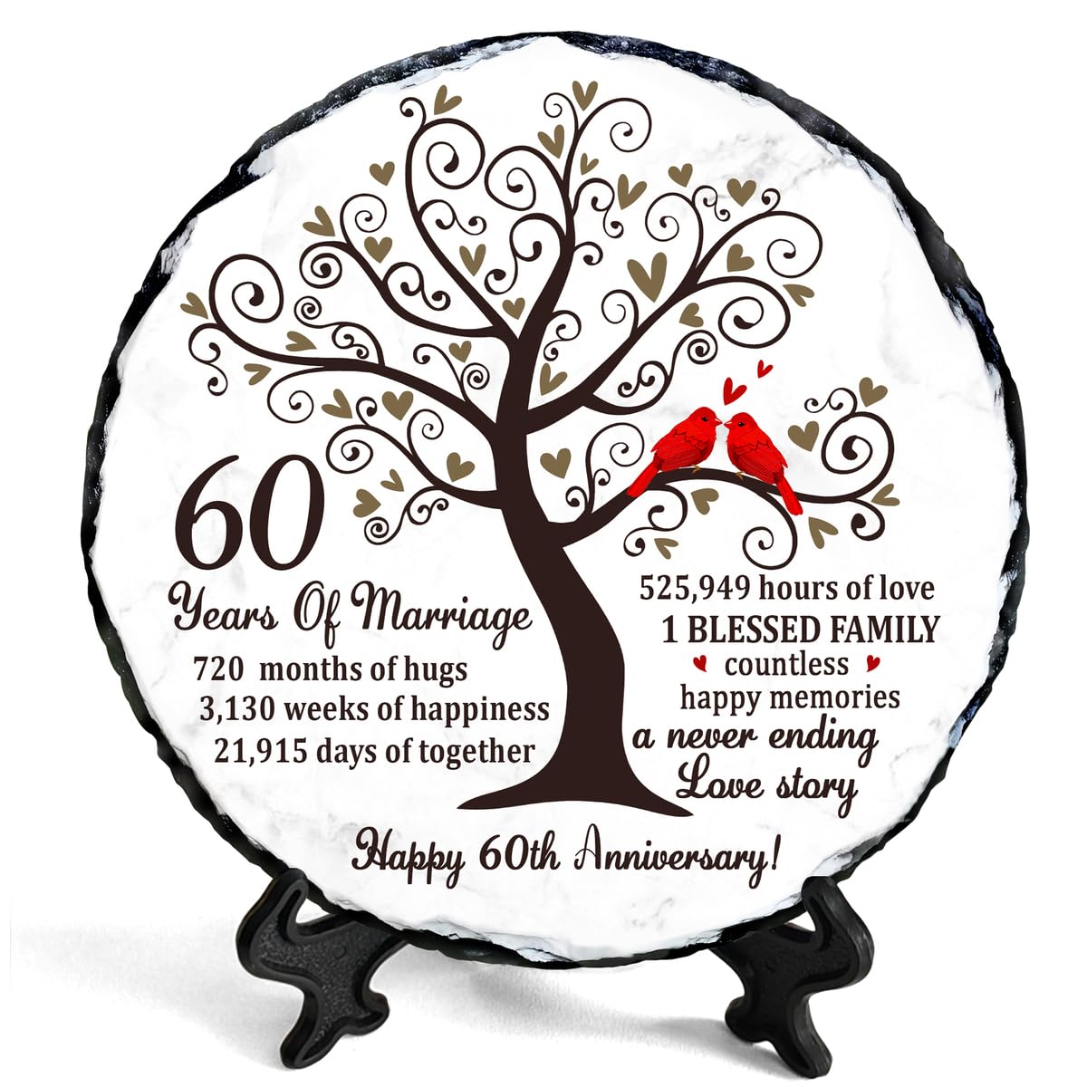 Bozspacer 60th Diamond Wedding Anniversary Natural Slate - 60th Wedding Gifts for Parents Grandparents - 60th Anniversary Decorations Unique Gift Ideas - 60 Years of Marriage Plaque, Keepsake