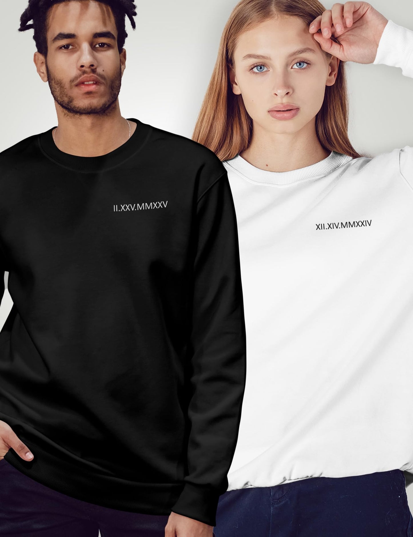 Custom Embroidered Roman Numeral Hoodies&Sweatshirts - Embroidered Sweatshirt Couple Hoodies - Matching Hoodies For Couples Multicolor