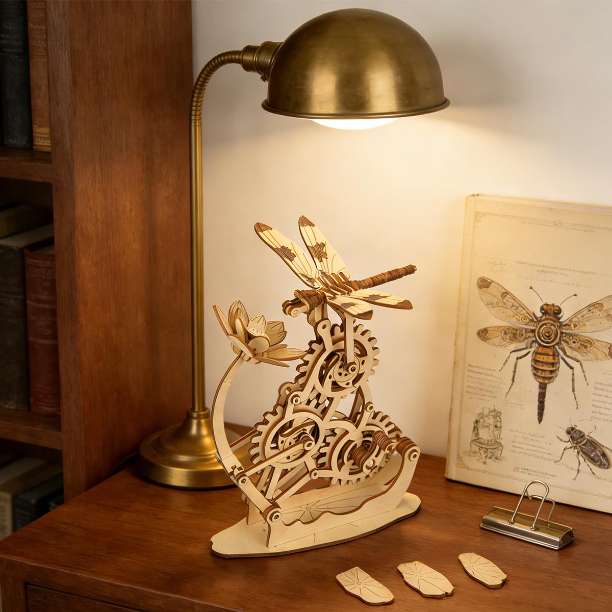 Aida & Hani Wooden Dragonfly Toys 3D Puzzle Toy Creative DIY Assembly Mechanical Wood with Mortise and Tenon Structure Jigsaw Toy Ornament