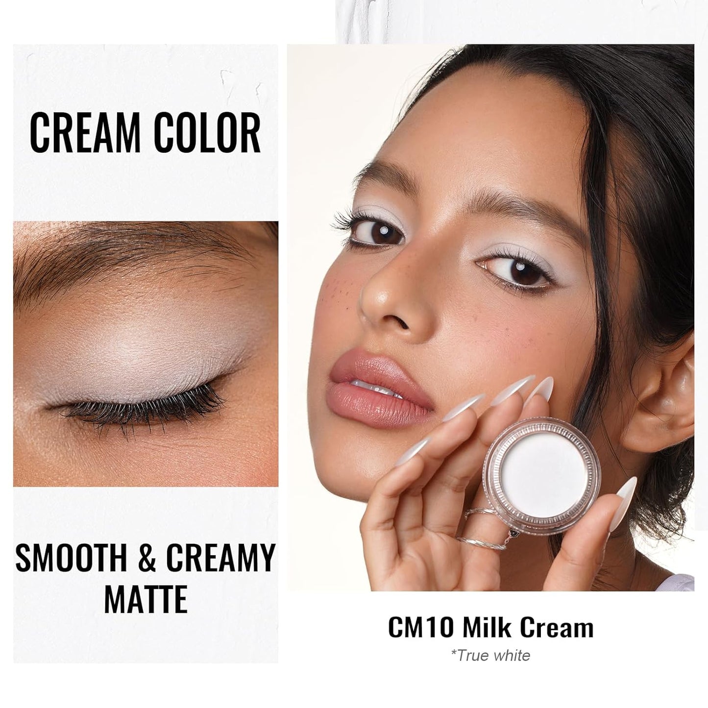 Oulac White Matte Eyeshadow 3-in-1 Eyeshadow Eye Primer&Eyeliner Highly Pigmented Waterproof Smudge-proof Long Lasting Wear Smooth&Blendable Formula for Natural Look,Vegan & Cruelty-Free CM10