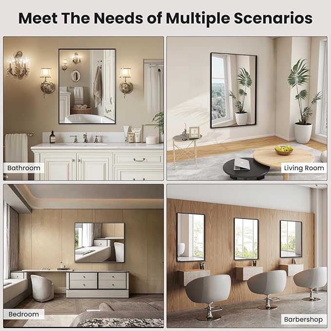 LOAAO Black Bathroom Mirror 22"X30" for Wall, Rectangle Bathroom Vanity Mirror, Hangs Vertically or Horizontally, Easy to Install, Modern Design