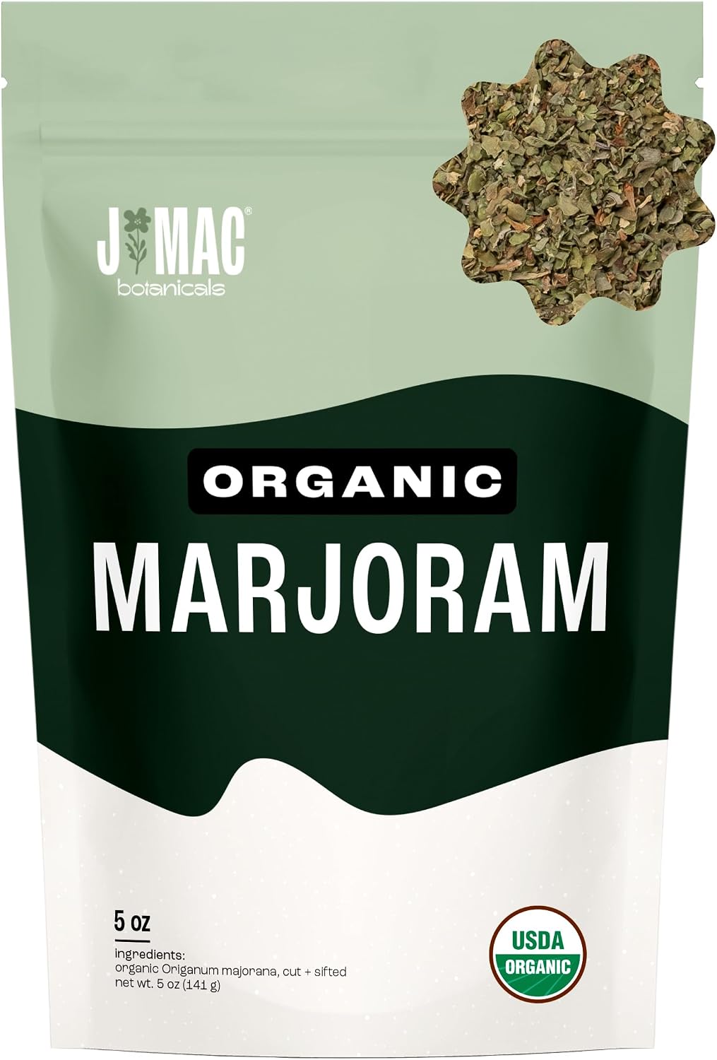 J Mac Botanicals Organic Marjoram (5 oz), dried herb, great for cooking and herbal tea