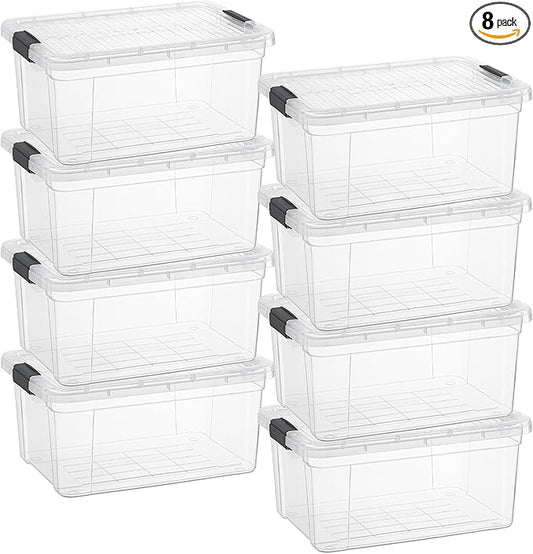 Superio Storage Bins with Lids - Clear Boxes for Organizing, Stackable Plastic Containers - BPA Free, Non-Toxic, Odor Free, Organizer for Home, Office, Dorm(8 Pack, 11 Qt)